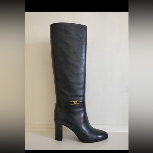 CÉLINE black leather boots mod. Claude with Triomphe Céline's gold metal - Picture 1 of 8